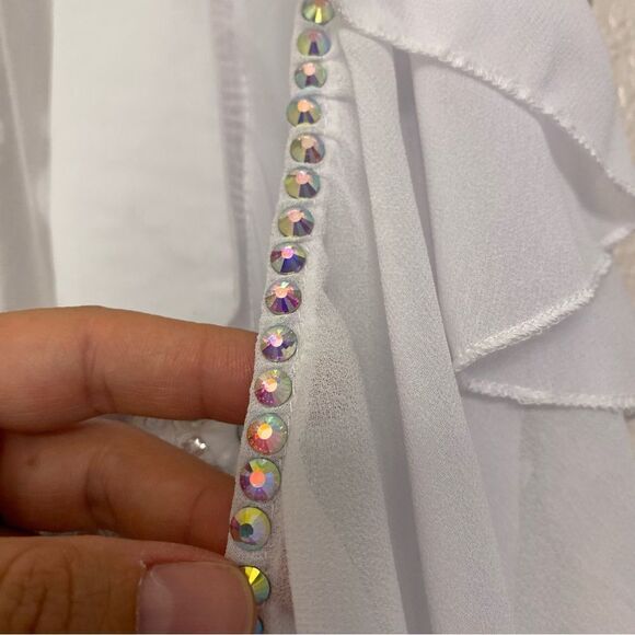 Glamour dance costume leotard white blue embellished rhinestone lace child XLC - Picture 7 of 13